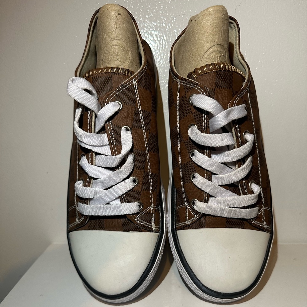 MKS Brown Checkered Sneakers with White Laces
